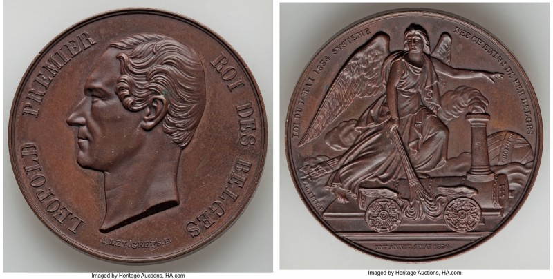 Leopold I bronze "25 Years of Railway Construction" Medal 1859 AU, May-87. 54.6m...