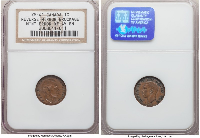 George VI Mint Error - Mirror Brockage Cent ND (1948-1952) XF45 Brown NGC, Royal...