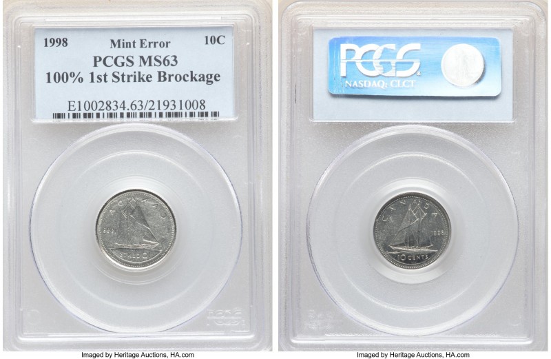 Elizabeth II Mint Error - Reverse Brockage 10 Cents 1998 MS63 PCGS, Royal Canadi...