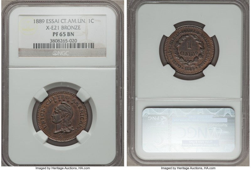 Confederation bronze Proof Essai Centavo 1889 PR65 Brown NGC, KM-XE21. An outsta...