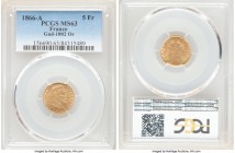 Napoleon III gold 5 Francs 1866-A MS63 PCGS, Paris mint, KM803.1, Gad-1002. AGW 0.0467 oz. 

HID09801242017

© 2020 Heritage Auctions | All Rights...