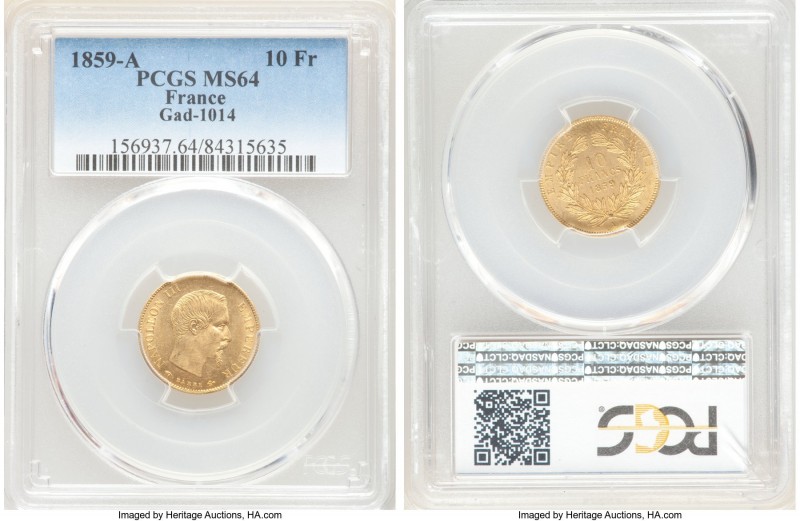 Napoleon III gold 10 Francs 1859-A MS64 PCGS, Paris mint, KM784.3, Gad-1014. AGW...