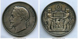 Napoleon III silver "Universal Exposition" Prize Medal 1867 XF, Divo-539. 67.9mm. 151.4gm. Laureate head Napoleon III left / Cherubs holding plaque wi...