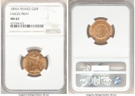 Republic gold 20 Francs 1896-A MS65 NGC, Paris mint, KM825. AGW 0.1867 oz. Always popular standing Genius writing the Constitution, fasces behind, roo...