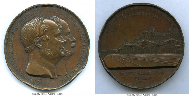 Prussia. Wilhelm I bronze "Opening of the Rheinbahn from Mainz to Cologne" Medal...