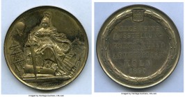 Wilhelm II silvered-bronze "General Exhibition For War Art & Army Needs in Cologne" Medal 1890 AU, Hauser-21. 59.9mm. 85.24gm. By Lauer. Germania seat...