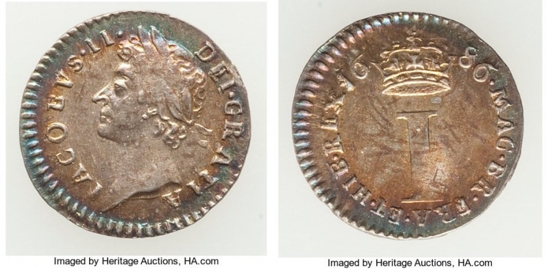 James II 4-Piece Uncertified Maundy Set 1686 AU, KM-MDS22. Includes Penny throug...