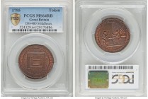 Pair of Certified Conder Tokens, 1) Middlesex. Skidmore's copper 1/2 Penny Token 1795 - MS64 Red and Brown PCGS, D&H-480. Dealer tag included. 2) Hamp...