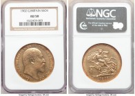 Edward VII gold 5 Pounds 1902 AU50 NGC, KM807, S-3965. Mintage: 35,000 of which 27,000 were melted. One year type. AGW 1.1776 oz. 

HID09801242017
...