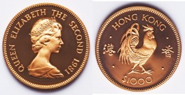 British Colony. Elizabeth II gold Proof "Year of the Rooster" 1000 Dollars 1981, KM48. With box of issue. AGW 0.4708 oz. 

HID09801242017

© 2020 ...