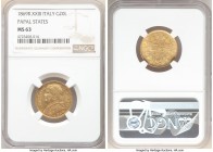 Papal States. Pius IX gold 20 Lire Anno XXIII (1869)-R MS63 NGC, Rome mint, KM1382.4. Honey gold color, Cartwheel luster with reflective fields. 

H...