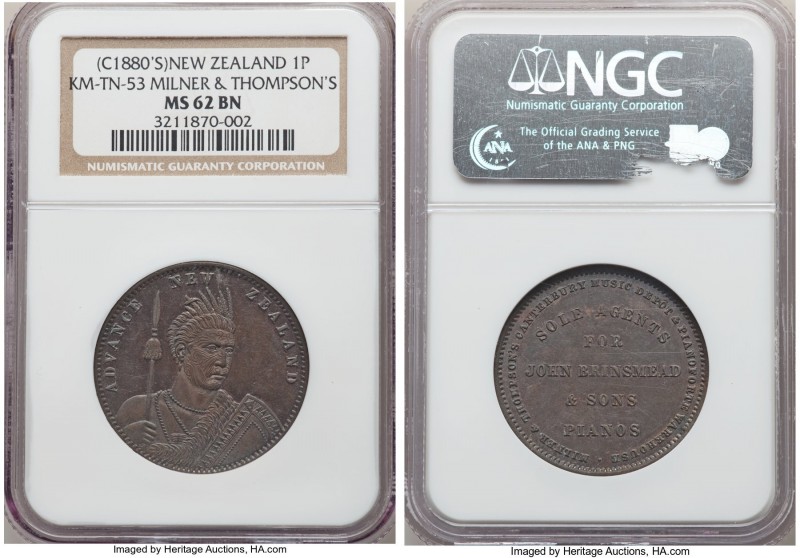 Christchurch. Milner & Thompson Penny Token ND (c. 1880's) MS62 Brown NGC, KM-Tn...