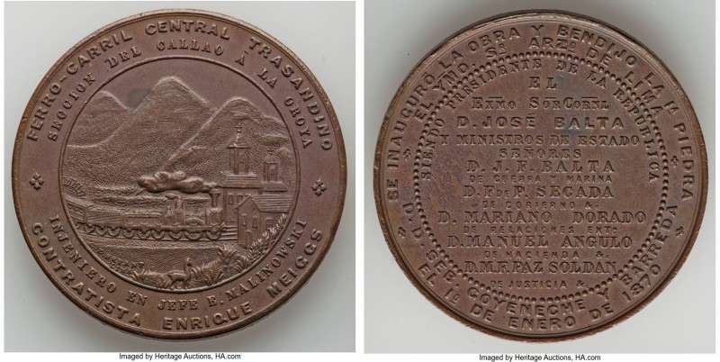 Republic bronze "Trans-Andes Railway" Medal 1870 XF, Fonrobert-9200 var. (in sil...
