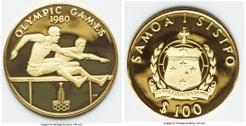 Republic gold Proof "Olympic Games" 100 Tala 1980, KM37. Mintage: 1,000. AGW 0.2211 oz. 

HID09801242017

© 2020 Heritage Auctions | All Rights Re...