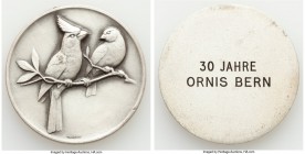 Confederation silver Matte "Bird" Medal ND (c. 20th Century) UNC, 40.3mm. 22.29gm. By Huguenin. Birds on branch / 30 JAHRE ORNIS (birds of a region) B...