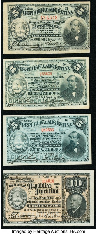 Argentina Republica Argentina5 (3); 10 Centavos 1892 (2); 1891 (2) Pick 213; 209...