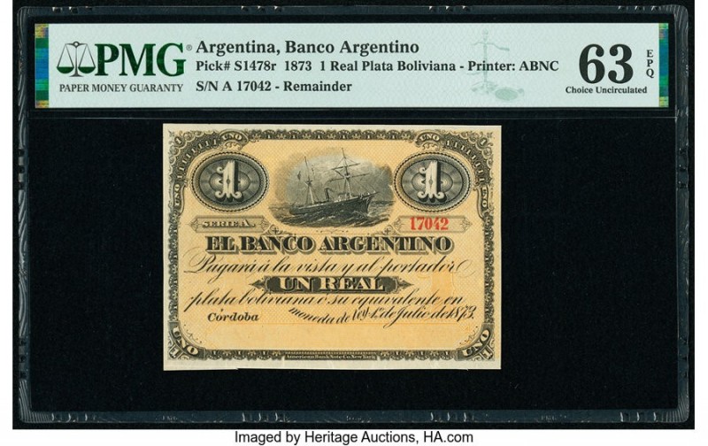 Argentina Banco Argentino 1 Real Plata Boliviana 1.7.1873 Pick S1478r Remainder ...
