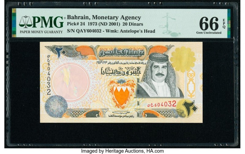 Bahrain Monetary Agency 20 Dinars 1973 (ND 2001) Pick 24 PMG Gem Uncirculated 66...