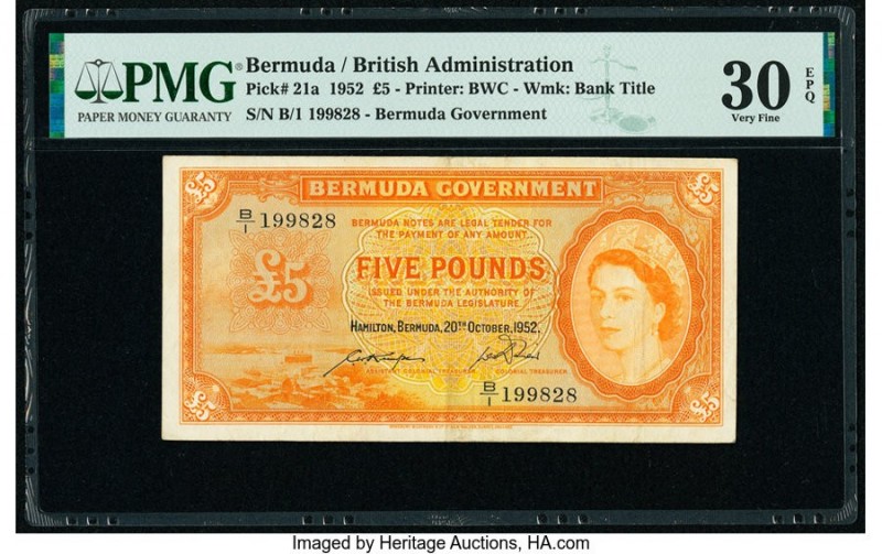 Bermuda Bermuda Government 5 Pounds 20.10.1952 Pick 21a PMG Very Fine 30 EPQ. 

...