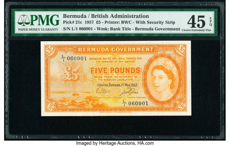 Bermuda Bermuda Government 5 Pounds 1.5.1957 Pick 21c PMG Choice Extremely Fine ...