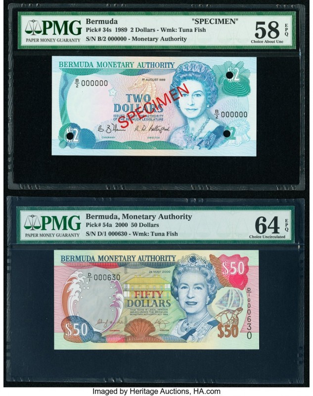 Bermuda Monetary Authority 2; 50 Dollars 1.8.1989; 24.5.2000 Pick 34s; 54a Speci...