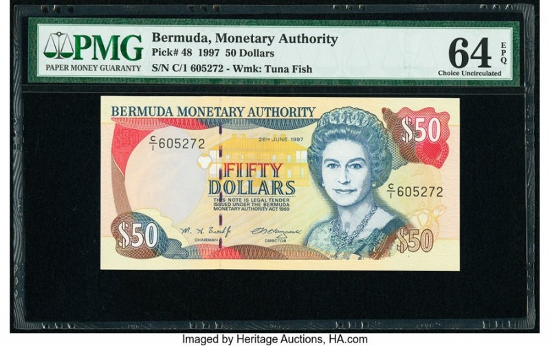 Bermuda Monetary Authority 50 Dollars 26.6.1997 Pick 48 PMG Choice Uncirculated ...