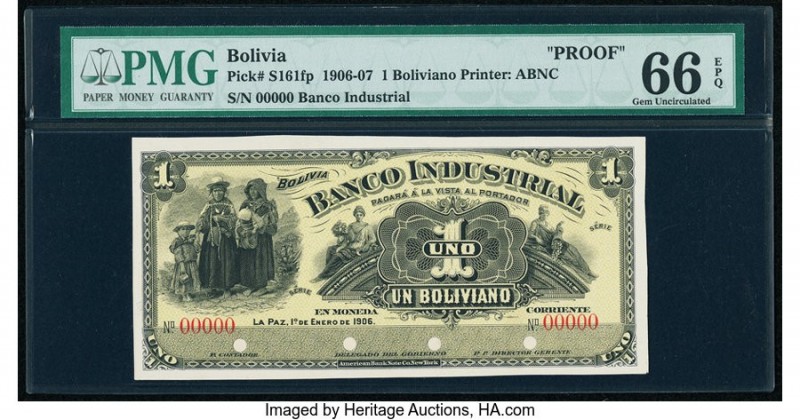 Bolivia Banco Industrial 1 Boliviano 1.1.1906 Pick S161fp Front Proof PMG Gem Un...