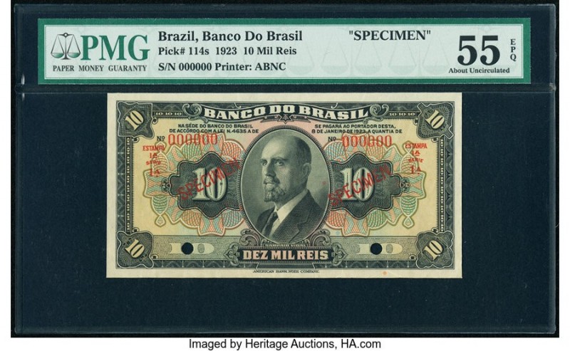 Brazil Banco do Brasil 10 Mil Reis 1923 Pick 114s Specimen PMG About Uncirculate...