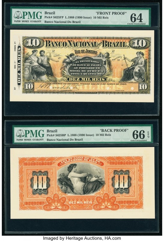 Brazil Banco Nacional 10 Mil Reis 8.3.1890 Pick S625fp; S625bp Front and Back Pr...