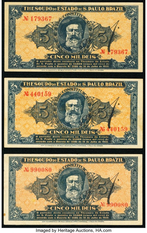 Brazil Bonus do Thesouro 5 Mil Reis 1932 Pick S861a Three Examples Very Fine. 

...