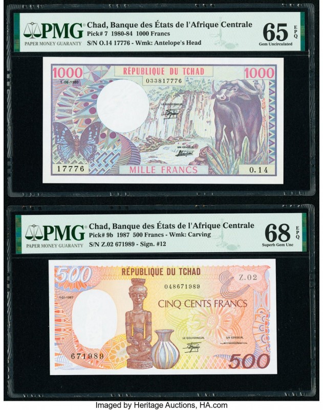 Chad Banque Des Etats De L'Afrique Centrale 500; 1000 Francs 1980-84; 1987 Pick ...