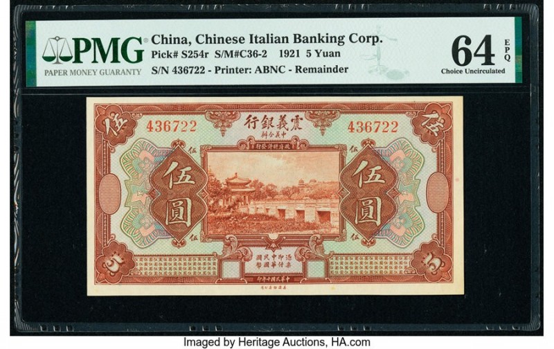 China Chinese Italian Banking Corporation 5 Yuan 1921 Pick S254r S/M#C36-2 Remai...