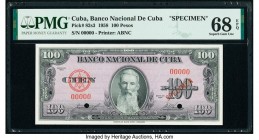 Cuba Banco Nacional de Cuba 100 Pesos 1958 Pick 82s3 Specimen PMG Superb Gem Unc 68 EPQ. Two POCs; red Specimen overprint.

HID09801242017

© 2020 Her...