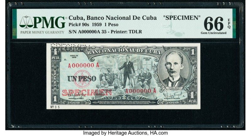 Cuba Banco Nacional de Cuba 1 Peso 1959 Pick 90s Specimen PMG Gem Uncirculated 6...