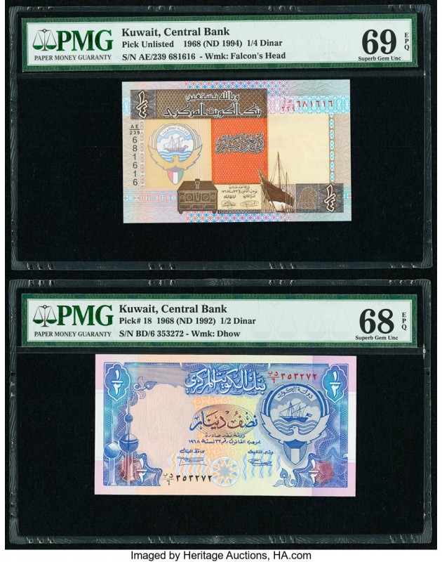 Kuwait Central Bank of Kuwait 1/4; 1/2 Dinar 1968 (ND 1994); 1968 (ND 1992) Pick...