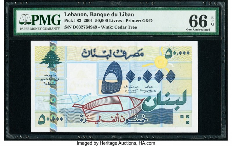 Lebanon Banque du Liban 50,000 Livres 2001 Pick 82 PMG Gem Uncirculated 66 EPQ. ...