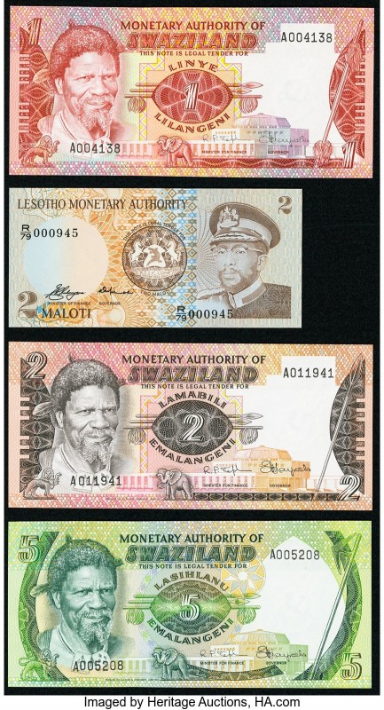 World (Lesotho, Swaziland) Group Lot of 9 Examples Crisp Uncirculated. 

HID0980...