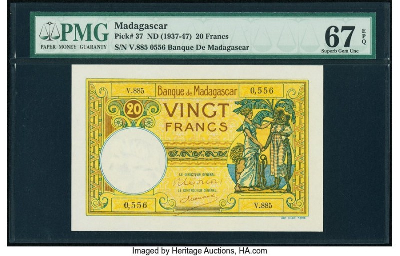 Madagascar Banque de Madagascar 20 Francs ND (1937-47) Pick 37 PMG Superb Gem Un...