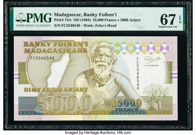 Madagascar Banky Foiben'I Madagasikara 25,000 Francs = 5000 Ariary ND (1993) Pic...