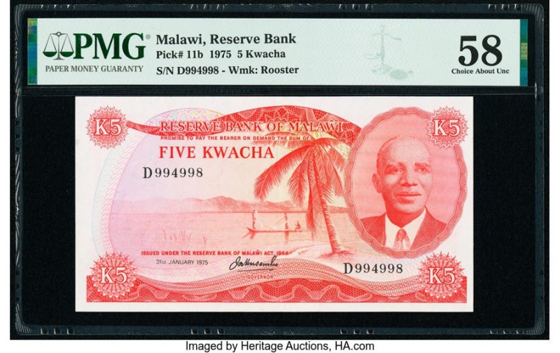 Malawi Reserve Bank of Malawi 5 Kwacha 31.1.1975 Pick 11b PMG Choice About Unc 5...