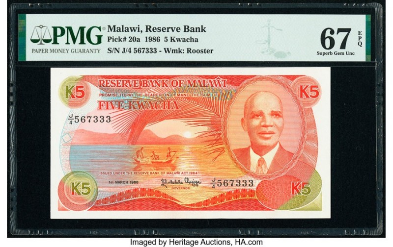Malawi Reserve Bank of Malawi 5 Kwacha 1.3.1986 Pick 20a PMG Superb Gem Unc 67 E...