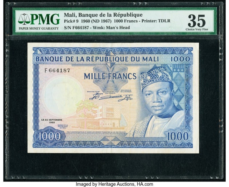 Mali Banque de la Republique du Mali 1000 Francs 22.9.1960 (ND 1967) Pick 9 PMG ...