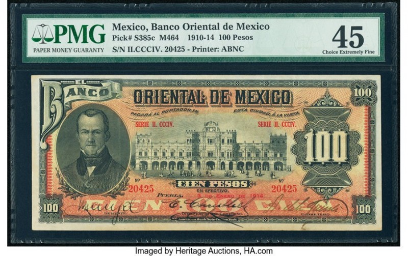 Mexico Banco Oriental 100 Pesos 3.1.1914 Pick S385c M464c PMG Choice Extremely F...