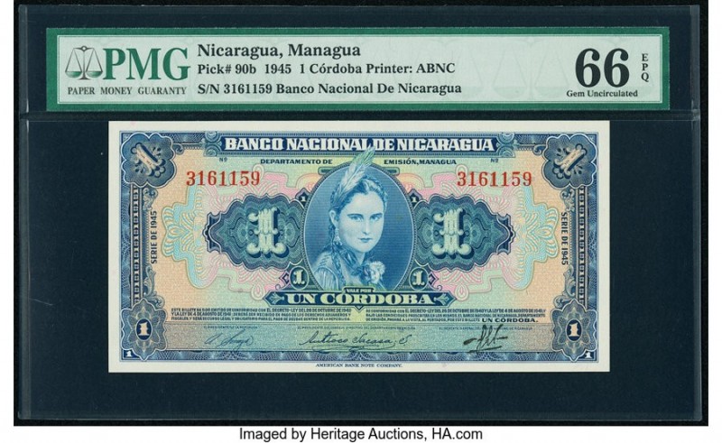 Nicaragua Banco Nacional de Nicaragua 1 Cordoba 1945 Pick 90b PMG Gem Uncirculat...