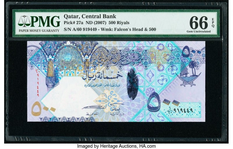 Qatar Qatar Central Bank 500 Riyals ND (2007) Pick 27a PMG Gem Uncirculated 66 E...