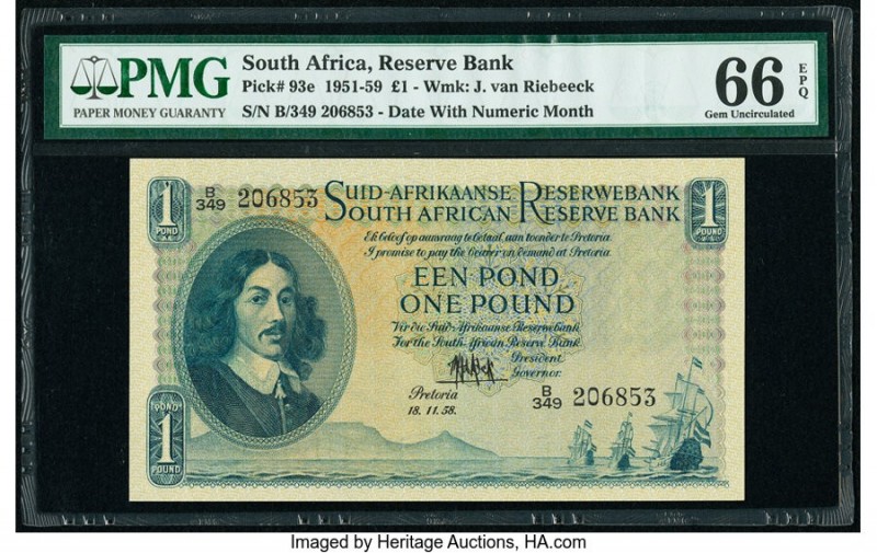 South Africa South African Reserve Bank 1 Pound 18.11.1958 Pick 93e PMG Gem Unci...