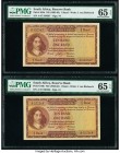 South Africa Republic of South Africa 1 Rand ND (1962-65) Pick 103b Two Consecutive Examples PMG Gem Uncirculated 65 EPQ. 

HID09801242017

© 2020 Her...