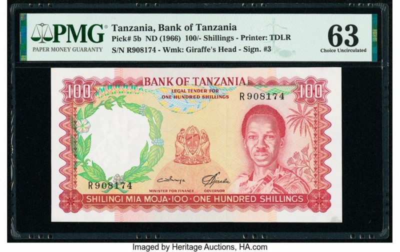Tanzania Bank of Tanzania 100 Shillings ND (1966) Pick 5b PMG Choice Uncirculate...