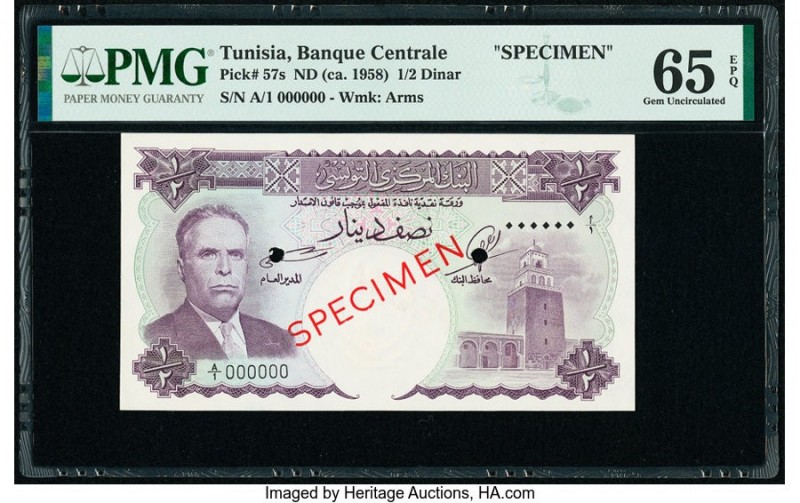 Tunisia Banque Centrale de Tunisie 1/2 Dinar ND (ca. 1958) Pick 57s Specimen PMG...