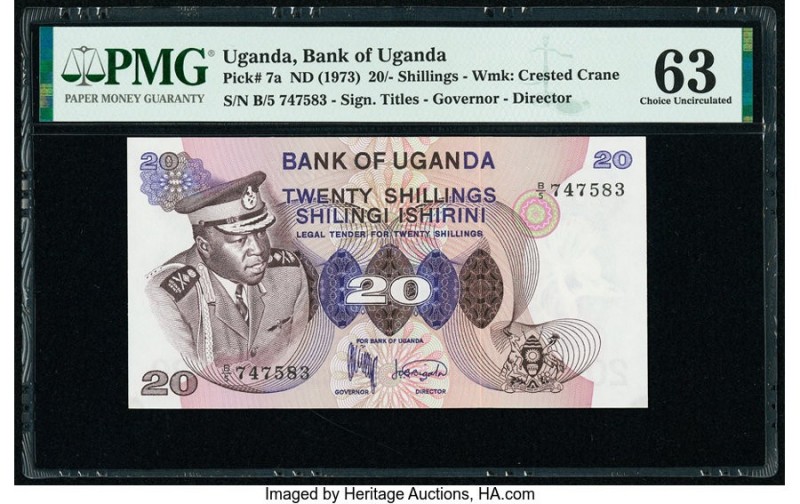 Uganda Bank of Uganda 20 Shillings ND (1973) Pick 7a PMG Choice Uncirculated 63....